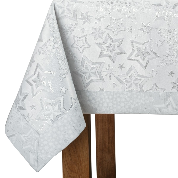 Obrus świąteczny bożonarodzeniowy 6475-3495-S biało-sreb