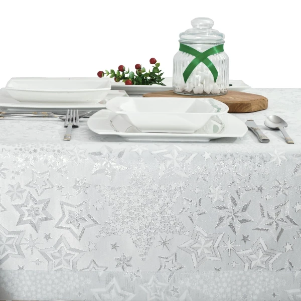 Obrus świąteczny bożonarodzeniowy 6475-3495-S biało-sreb