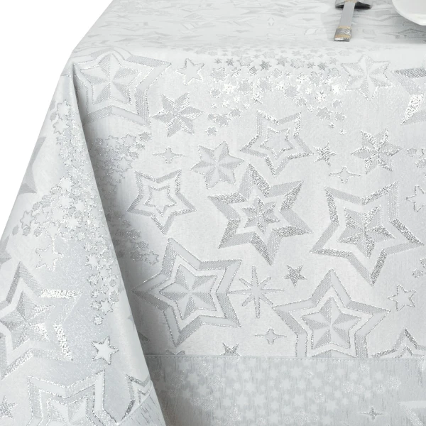 Obrus świąteczny bożonarodzeniowy 6475-3495-S biało-sreb