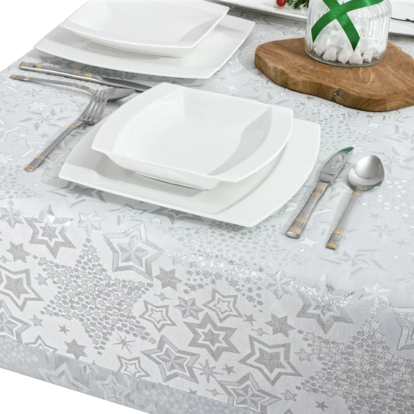 Obrus świąteczny bożonarodzeniowy 6475-3495-S biało-sreb