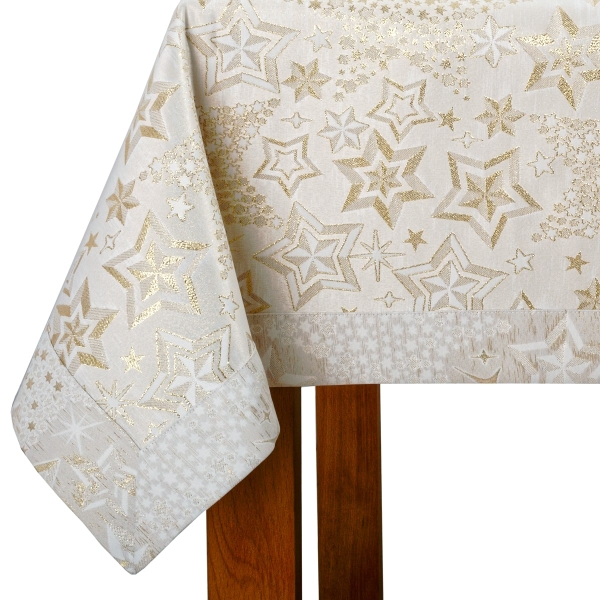 Obrus świąteczny bożonarodzeniowy 6475-3495-Z kremowo-zł