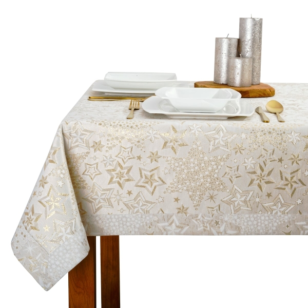 Obrus świąteczny bożonarodzeniowy 6475-3495-Z kremowo-zł