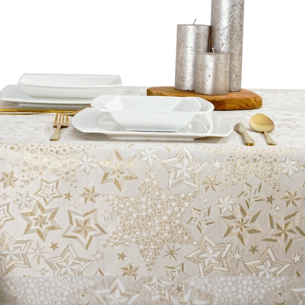Obrus świąteczny bożonarodzeniowy 6475-3495-Z kremowo-zł
