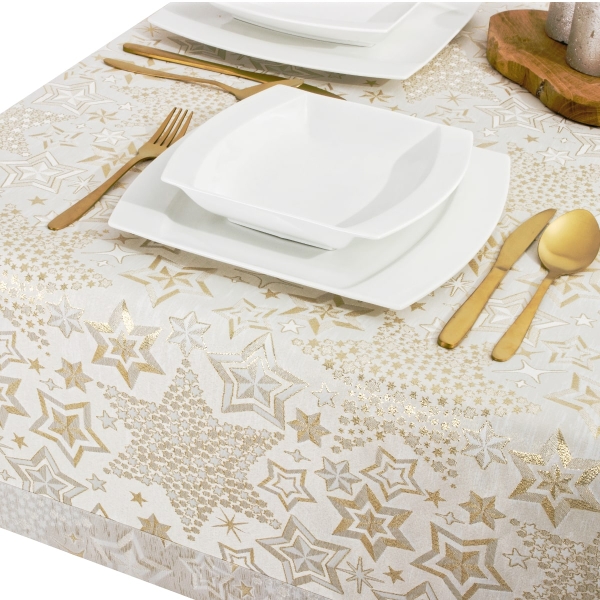 Obrus świąteczny bożonarodzeniowy 6475-3495-Z kremowo-zł