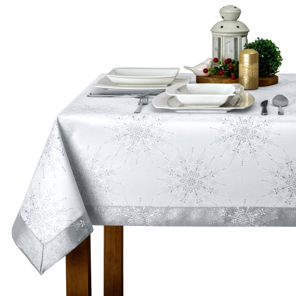 Obrus Świąteczny Bożonarodzeniowy Srebrna Śnieżynka 549