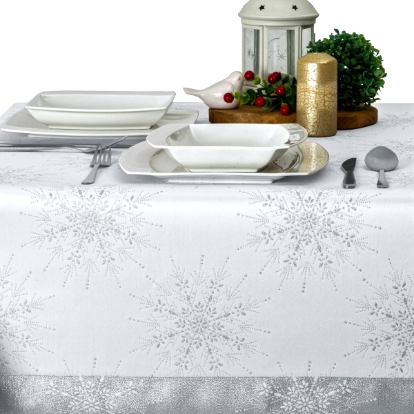 Obrus Świąteczny Bożonarodzeniowy Srebrna Śnieżynka 549