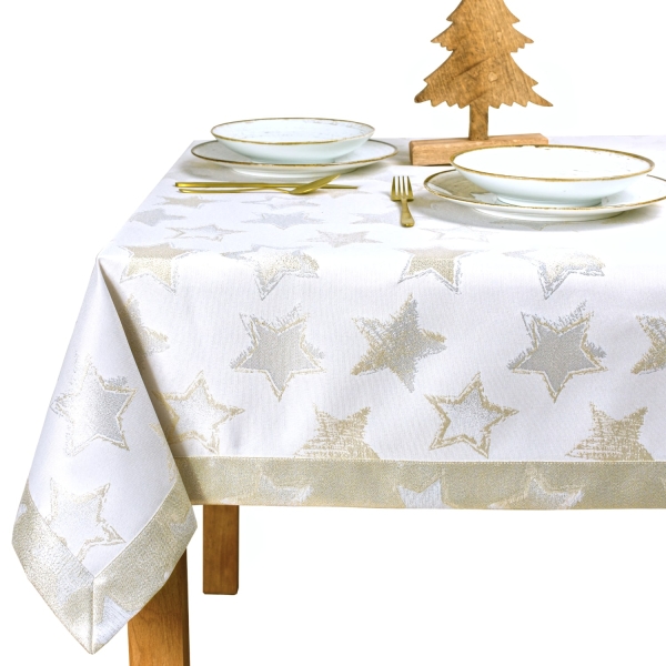 Obrus Świąteczny z Motywem Gwiazd - Srebrno-Złoty Blask L