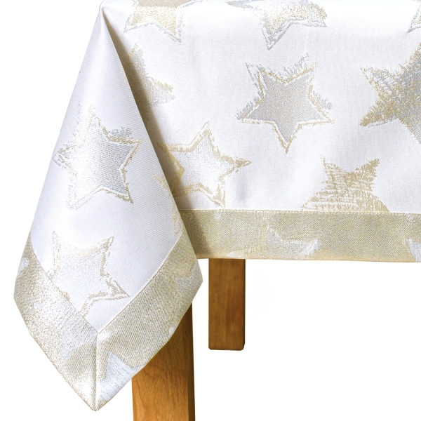 Obrus Świąteczny z Motywem Gwiazd - Srebrno-Złoty Blask L