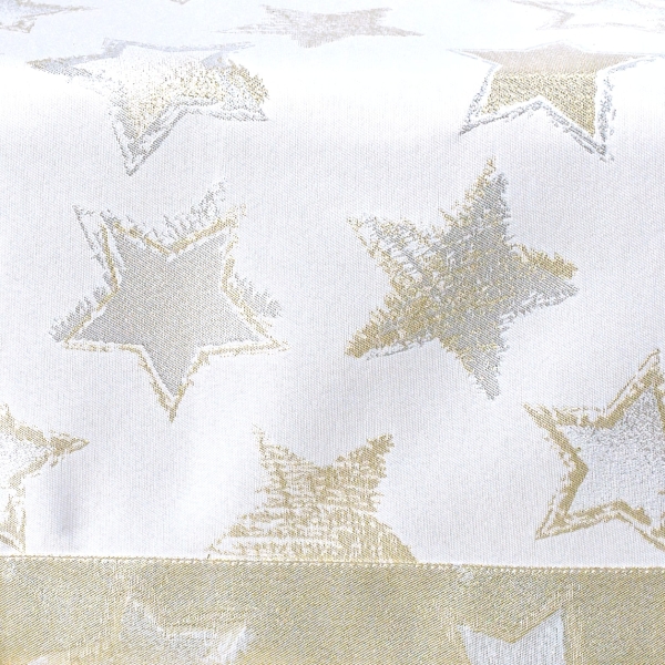 Obrus Świąteczny z Motywem Gwiazd - Srebrno-Złoty Blask L