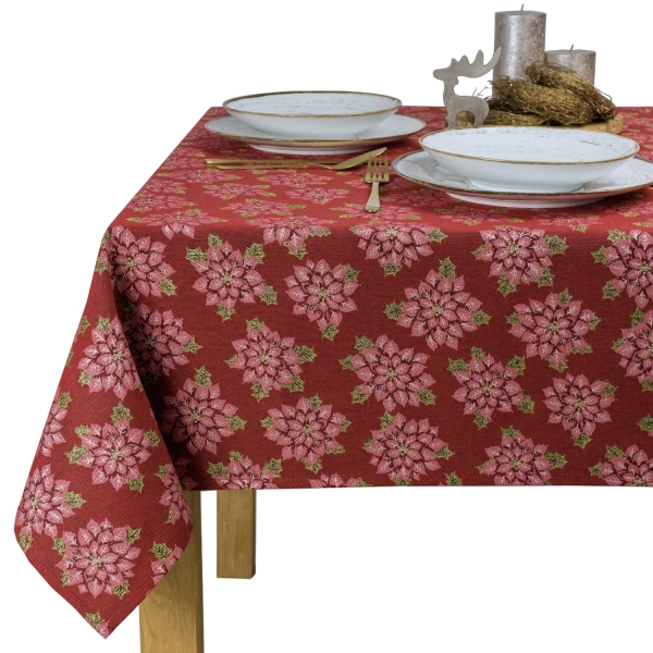Obrus Świąteczny Bawełniano-Poliestrowy z Wzorem Poinsecj