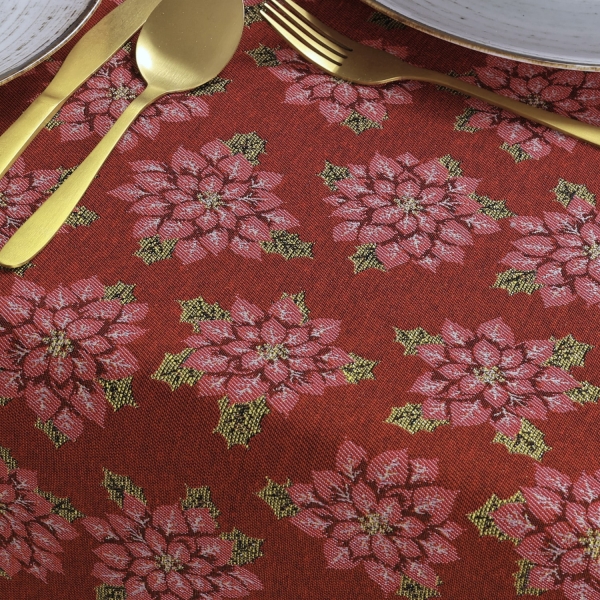 Obrus Świąteczny Bawełniano-Poliestrowy z Wzorem Poinsecj