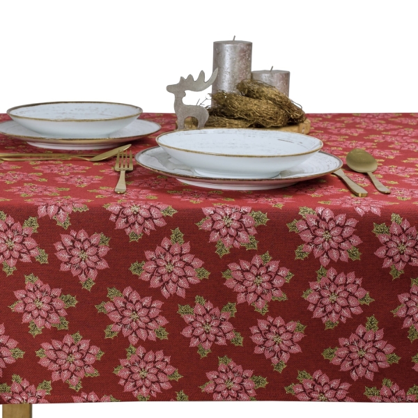 Obrus Świąteczny Bawełniano-Poliestrowy z Wzorem Poinsecj