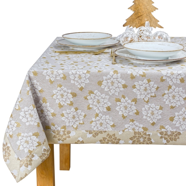 Obrus Świąteczny Bawełniano-Poliestrowy z Wzorem Poinsecj