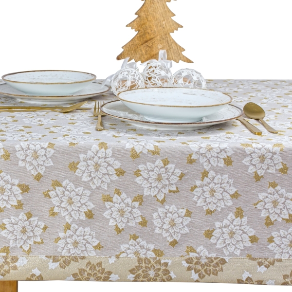 Obrus Świąteczny Bawełniano-Poliestrowy z Wzorem Poinsecj