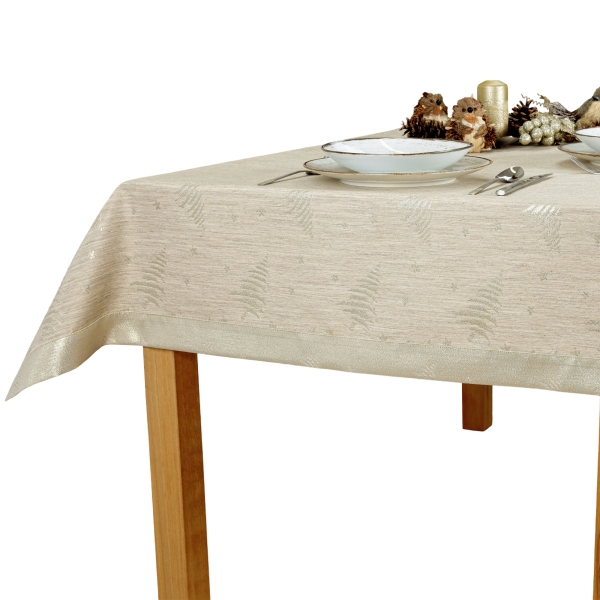 Elegancki Obrus Świąteczny Plamoodporny - Beżowy w Złote
