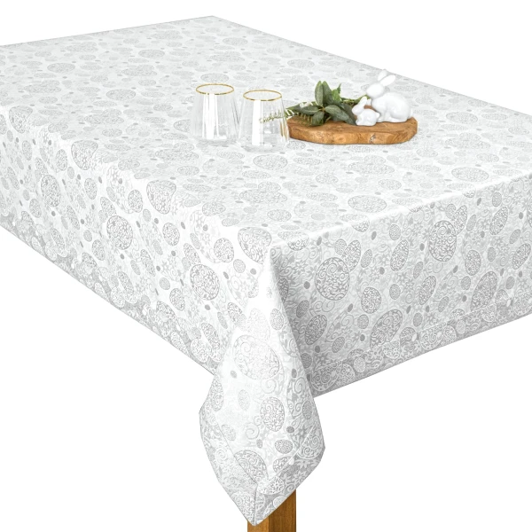 Obrus Wielkanocny - Srebrne Pisanki - biało-srebrny