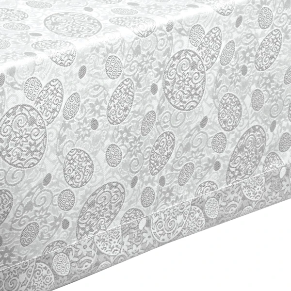 Obrus Wielkanocny Plamoodporny - Srebrne Pisanki - Biało-Sr