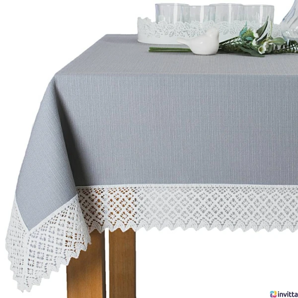 Obrus z koronką plamoodporny -  P130-6640 szary z koronką 