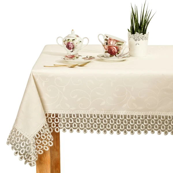 Obrus plamoodporny z gipiurą ecru na wymiar - Dafne G0609